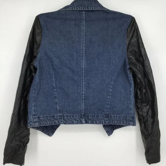 NWT [Romeo & Juliet Couture] Blue Denim Open Jacket w/ Faux Leather Sleeves Sz S - Picture 5 of 8